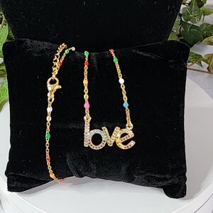 Gold Filled Multi Color Crystal Love Necklace